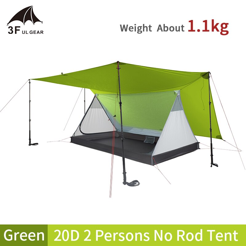 3F UL GEAR 초경량 실리콘 텐트, 2 인용 차양 텐트, 다기능 야외 캠핑 하이킹 여행 차양 텐트, 폴 없음, 20D